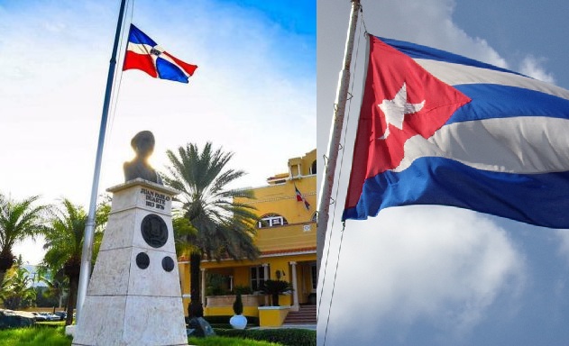 A-la-izquierda-sede-de-la-Cancilleria-Dominicana.-A-la-derecha-bandera-cubana